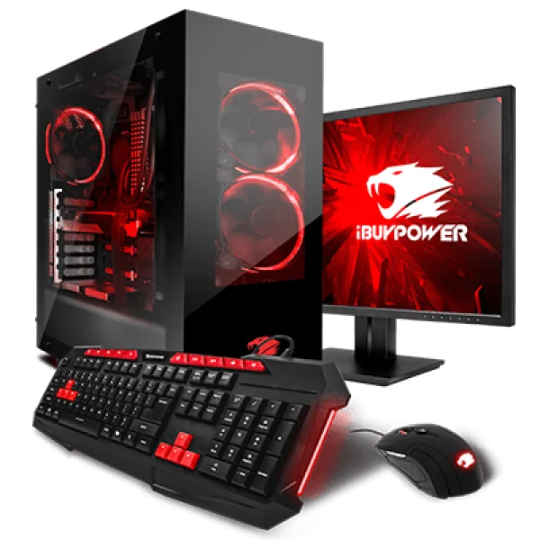 Gaming PC Setup with Red LED Lighting Transparent PNG
