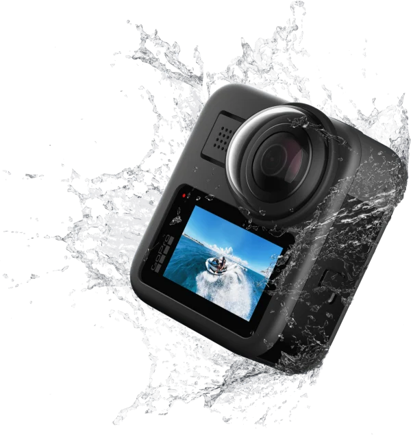 GoPro 360 Camera with Water Splash PNG