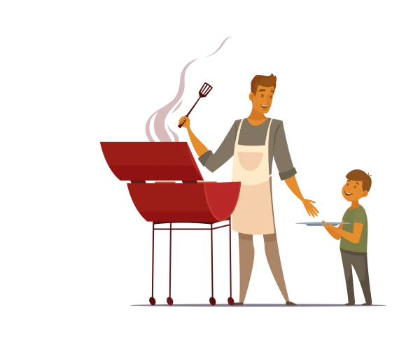 Happy Father and Son Grilling BBQ PNG