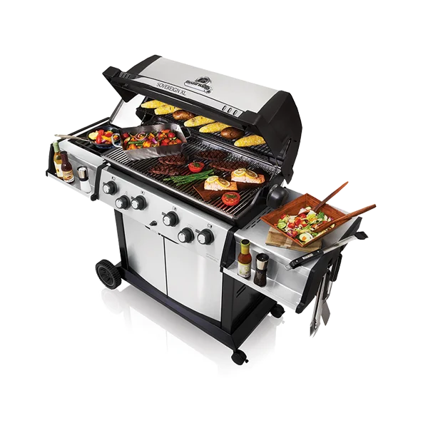 Outdoor BBQ Gas Grill with Cooked Food Transparent Background