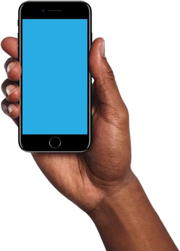 Hand Holding Smartphone with Blue Screen PNG