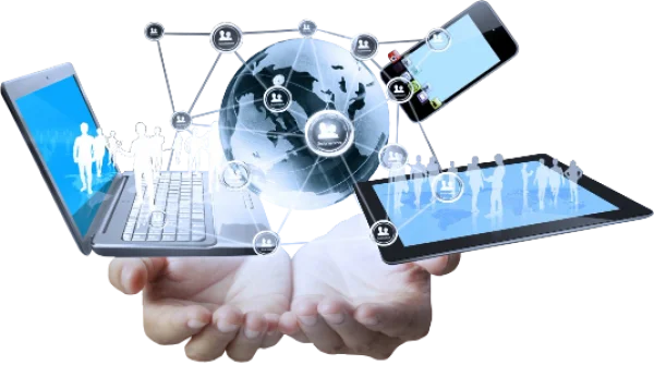 Global Technology Network in Hands PNG Transparent Background