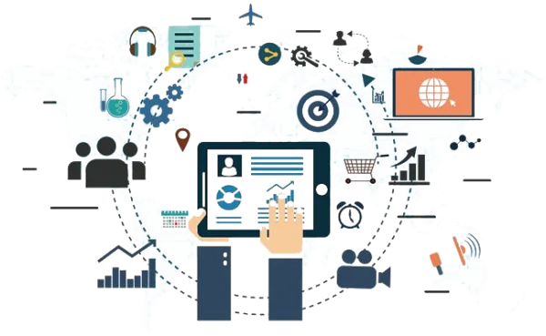 Global Digital Network Map with Tablet