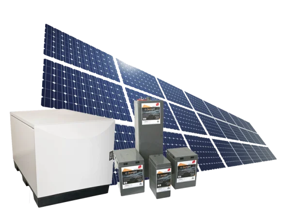 Solar Power System with Panels, Inverter, and Batteries PNG