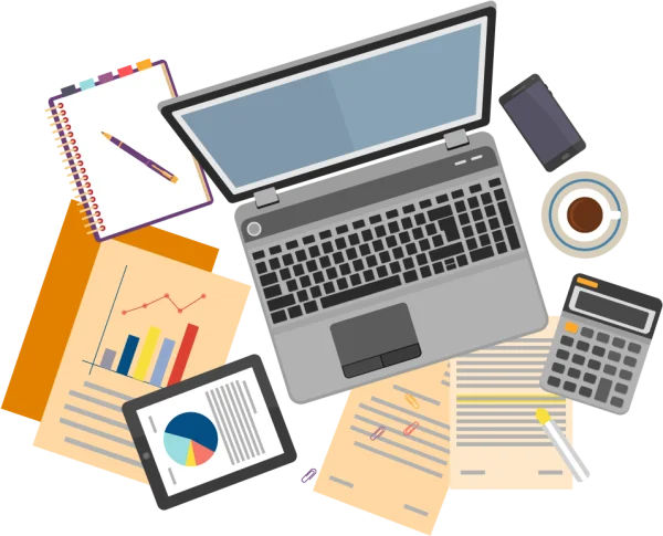 Modern Office Workspace Flat Lay PNG