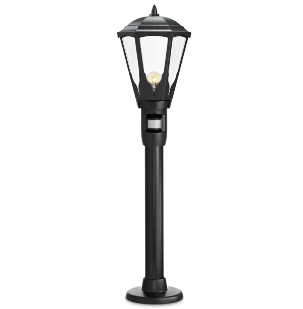 Black Outdoor Lamp Post with Motion Sensor PNG Transparent