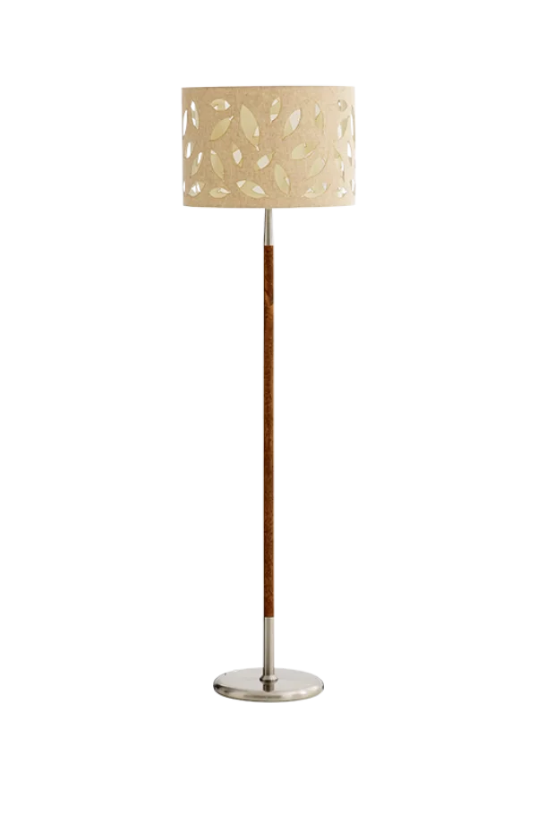 Modern Floor Lamp with Leaf Pattern Shade