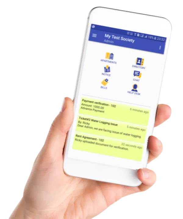 Hand Holding Smartphone with Society Management App PNG
