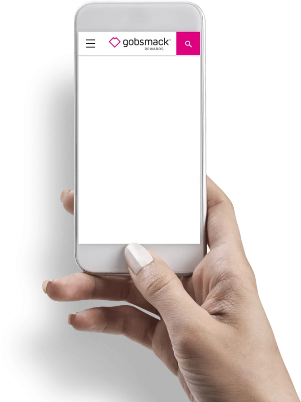 Hand Holding White Smartphone Gobsmack Rewards App PNG