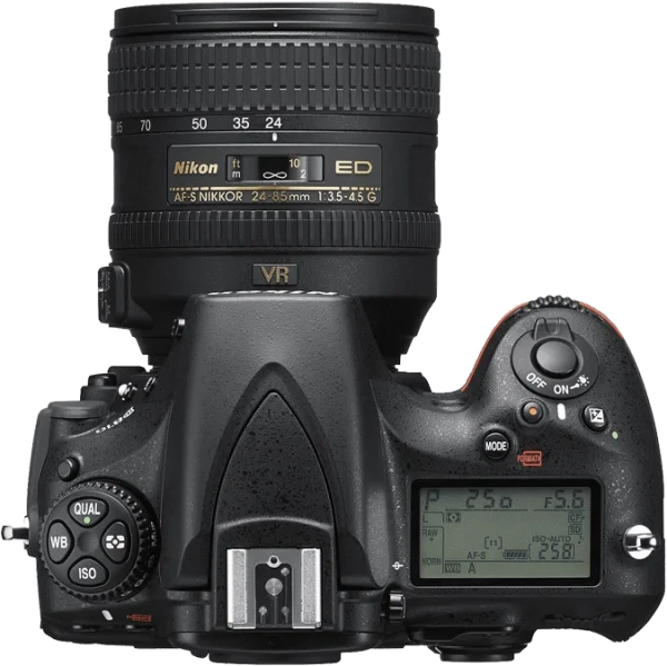Nikon DSLR Camera with Lens Top View PNG