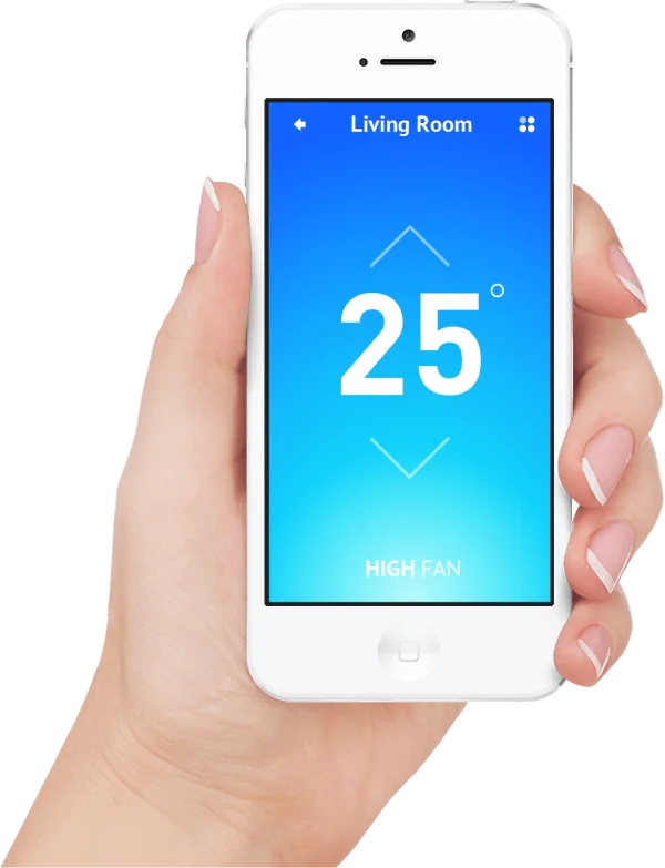 Hand Holding Smartphone with Smart Home App PNG