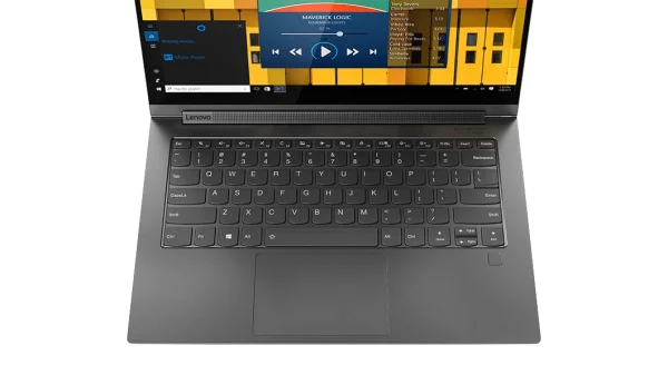Lenovo Laptop with Music Player Screen PNG
