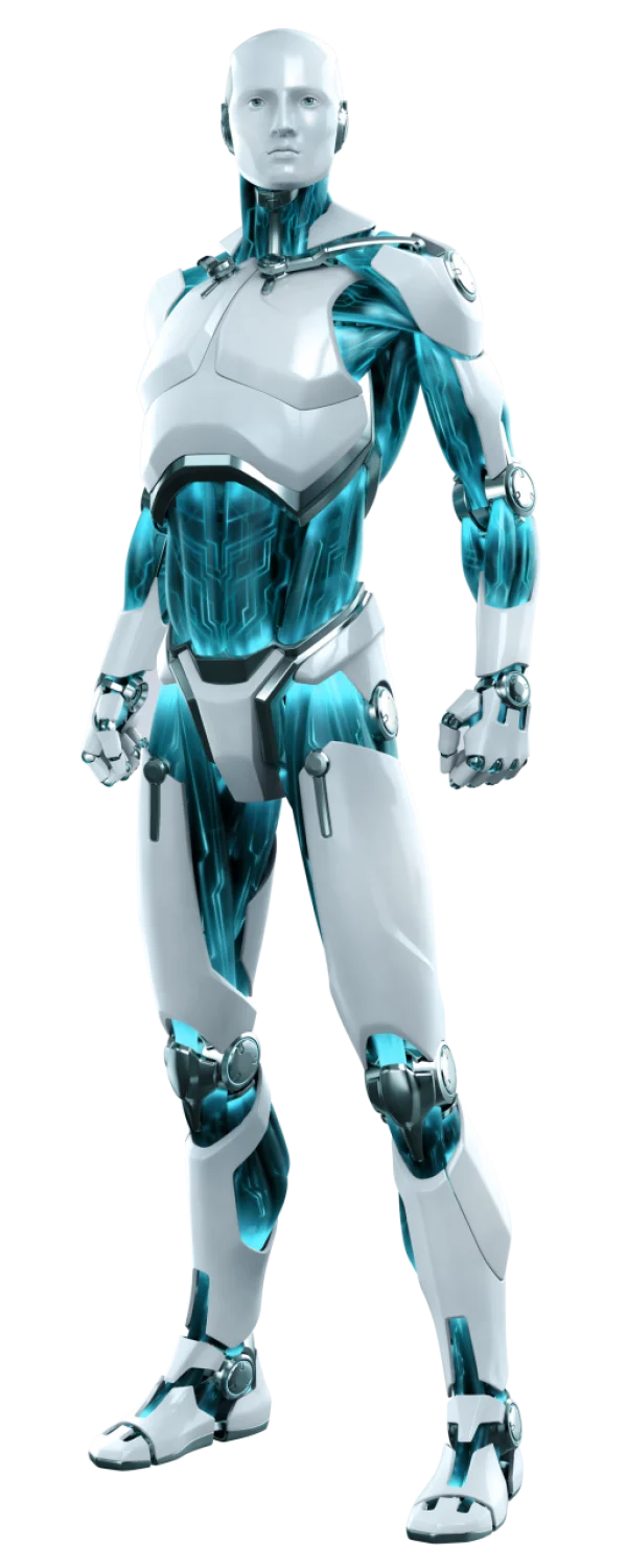 White and Blue Humanoid Robot PNG Transparent