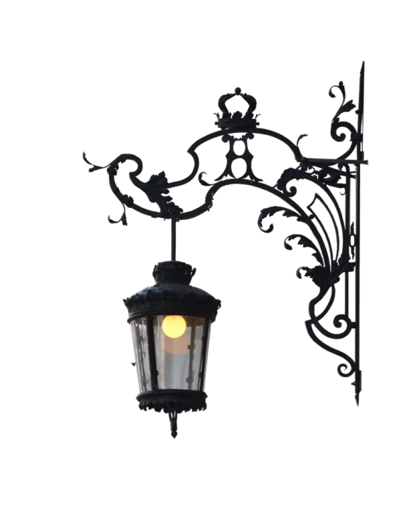 Vintage Ornate Wrought Iron Street Lamp PNG Transparent Background