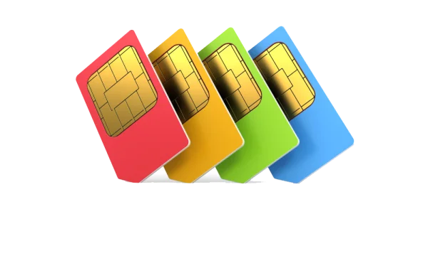 Four Colorful SIM Cards PNG Transparent Background