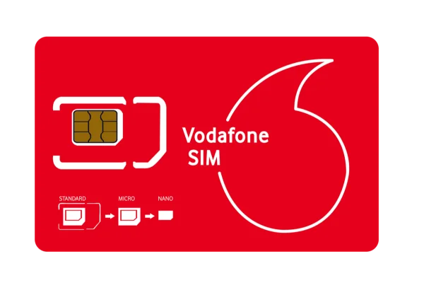 Vodafone SIM Card with Micro Nano Options PNG Transparent Background