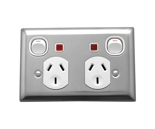 Brushed Metal Australian Double Power Outlet PNG
