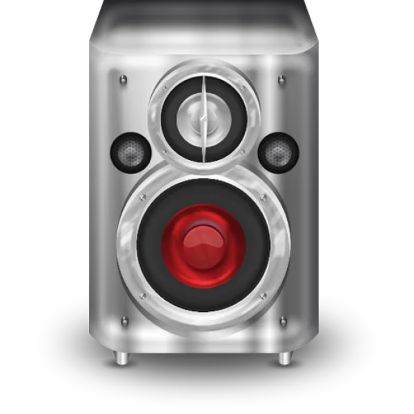 Metallic Speaker with Red Woofer PNG Transparent Background