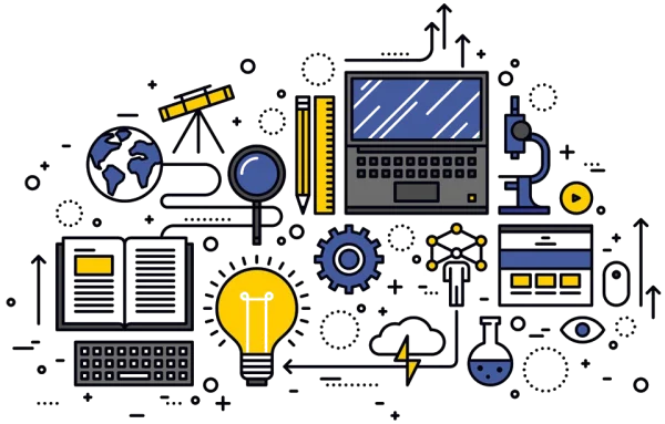 Education Technology and Learning Line Art Icons PNG