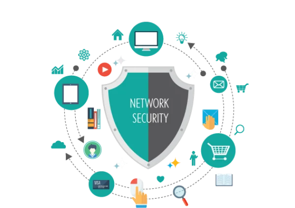 Network Security Shield with Digital Icons PNG
