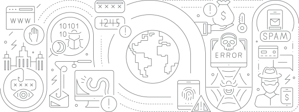 Cybersecurity Threats and Data Protection Line Art PNG