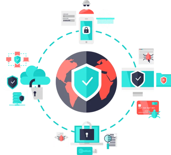 Global Cybersecurity Network Diagram PNG Transparent