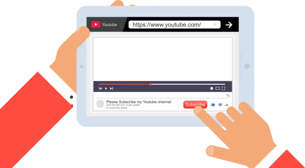 Hands Holding Tablet with YouTube Subscribe Button PNG