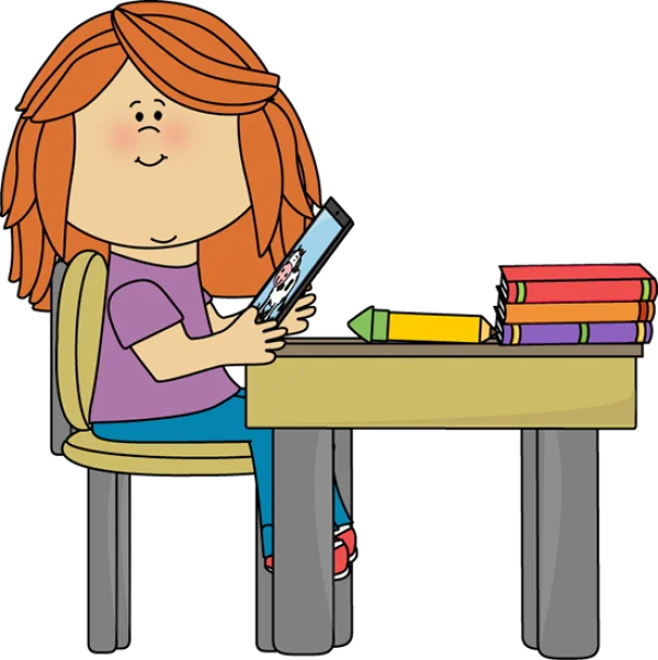 Cartoon Girl Studying with Tablet PNG Transparent Background