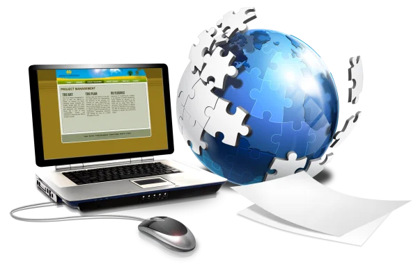 Global Project Management Laptop Setup PNG