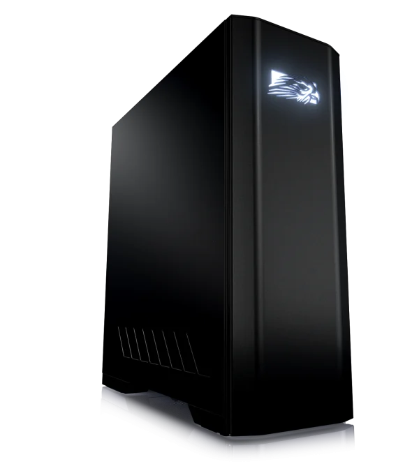 Black Gaming PC Tower PNG with Eagle Logo
