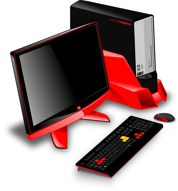 Red and Black Gaming PC Setup PNG