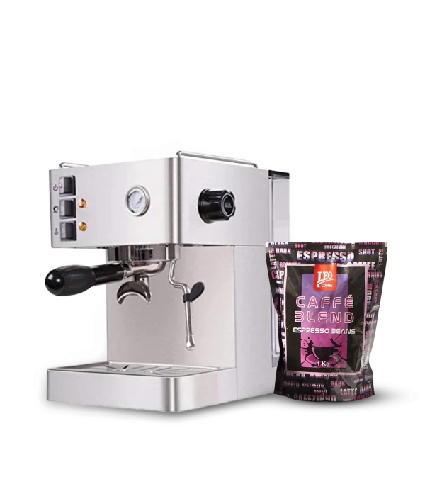 Espresso Machine and Coffee Beans PNG Transparent Background