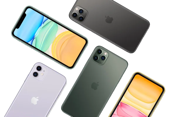 Multiple iPhones in Various Colors PNG Transparent Background