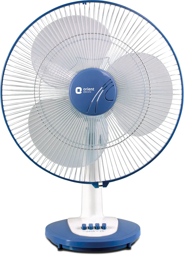 Blue and White Orient Electric Table Fan PNG
