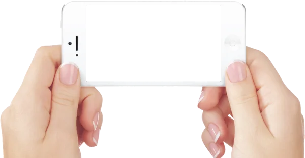 Hands Holding White Smartphone Horizontal Transparent Background
