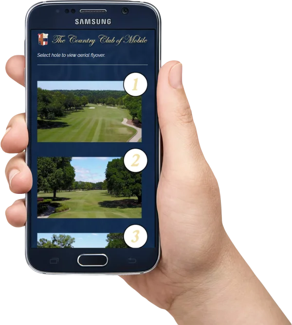 Hand Holding Samsung Phone with Golf App Display