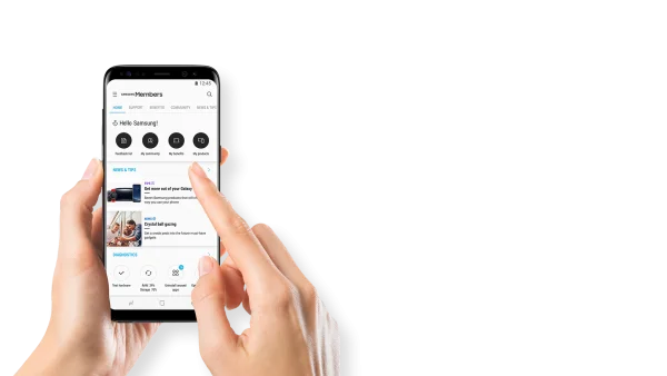 Hands Holding Samsung Smartphone with App PNG
