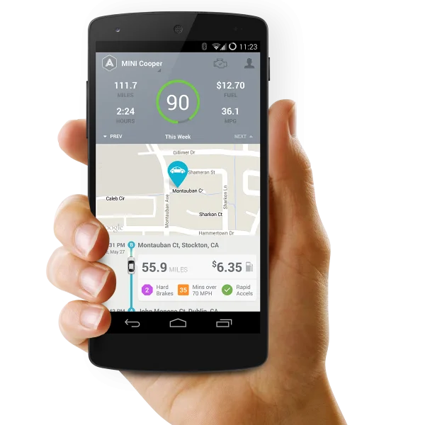 Hand Holding Smartphone with Car Driving App PNG