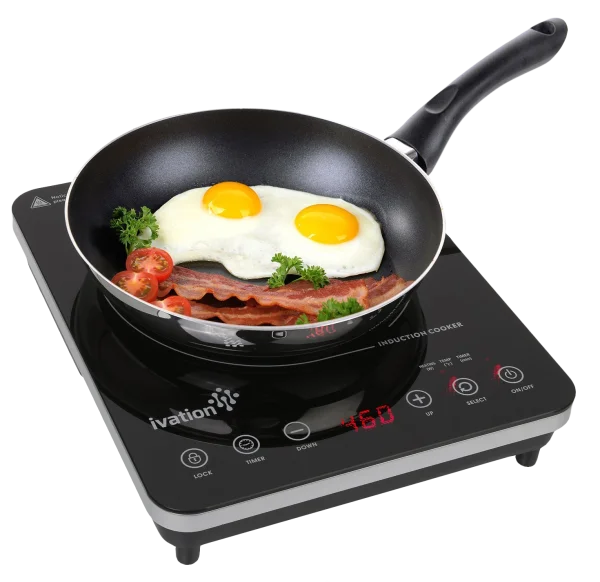 Induction Cooker with Frying Pan, Eggs, and Bacon PNG