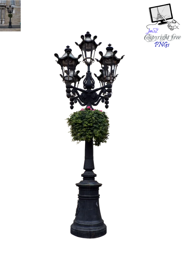Ornate Vintage Street Lamp with Greenery PNG Transparent Background
