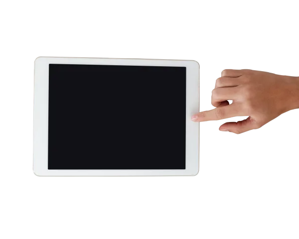 Hand Touching White Tablet Screen PNG