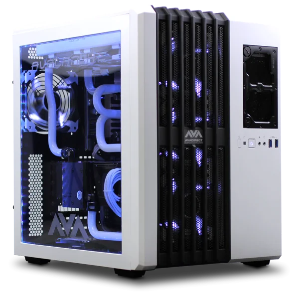 White Gaming PC with Blue LED Lights PNG