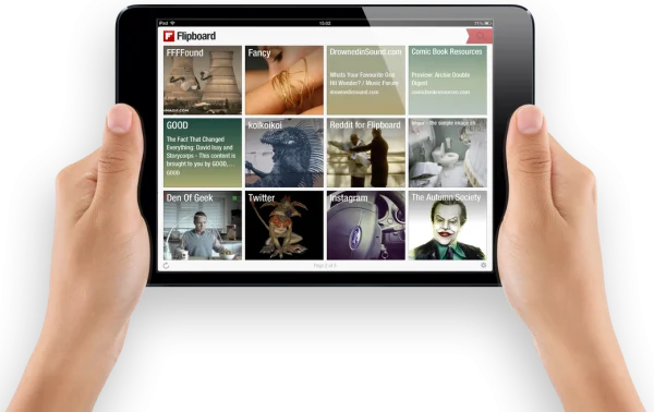 Hands Holding iPad with Flipboard App Transparent PNG