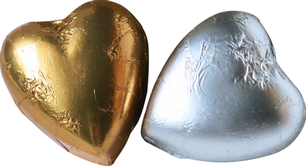 Gold and Silver Foil Chocolate Hearts PNG