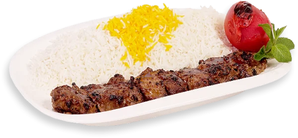 Kebab Platter with Rice and Roasted Tomato PNG Transparent Background