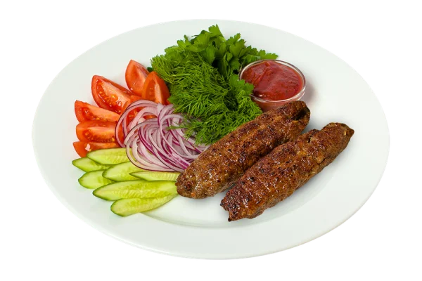Lula Kebab and Fresh Salad Plate PNG Transparent Background
