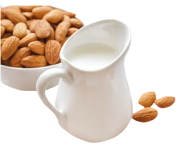 Almonds and Almond Milk in Pitcher PNG Transparent Background