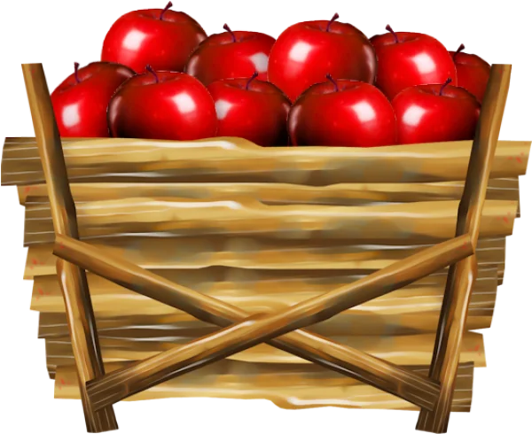 Red Apples in Wooden Crate PNG Transparent Background