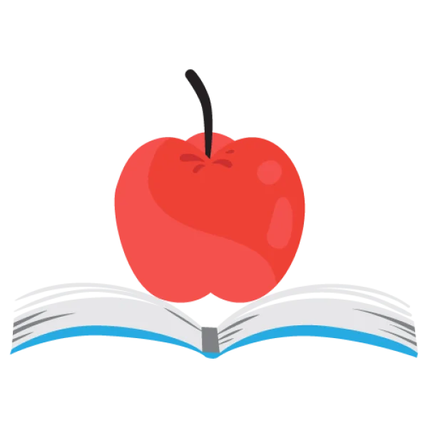Red Apple on Open Book PNG Transparent Background
