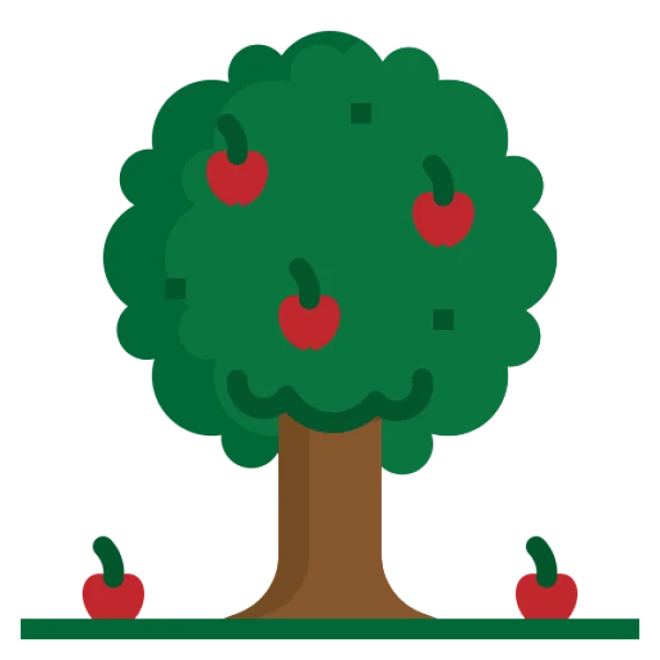 Flat Design Apple Tree with Apples PNG Transparent